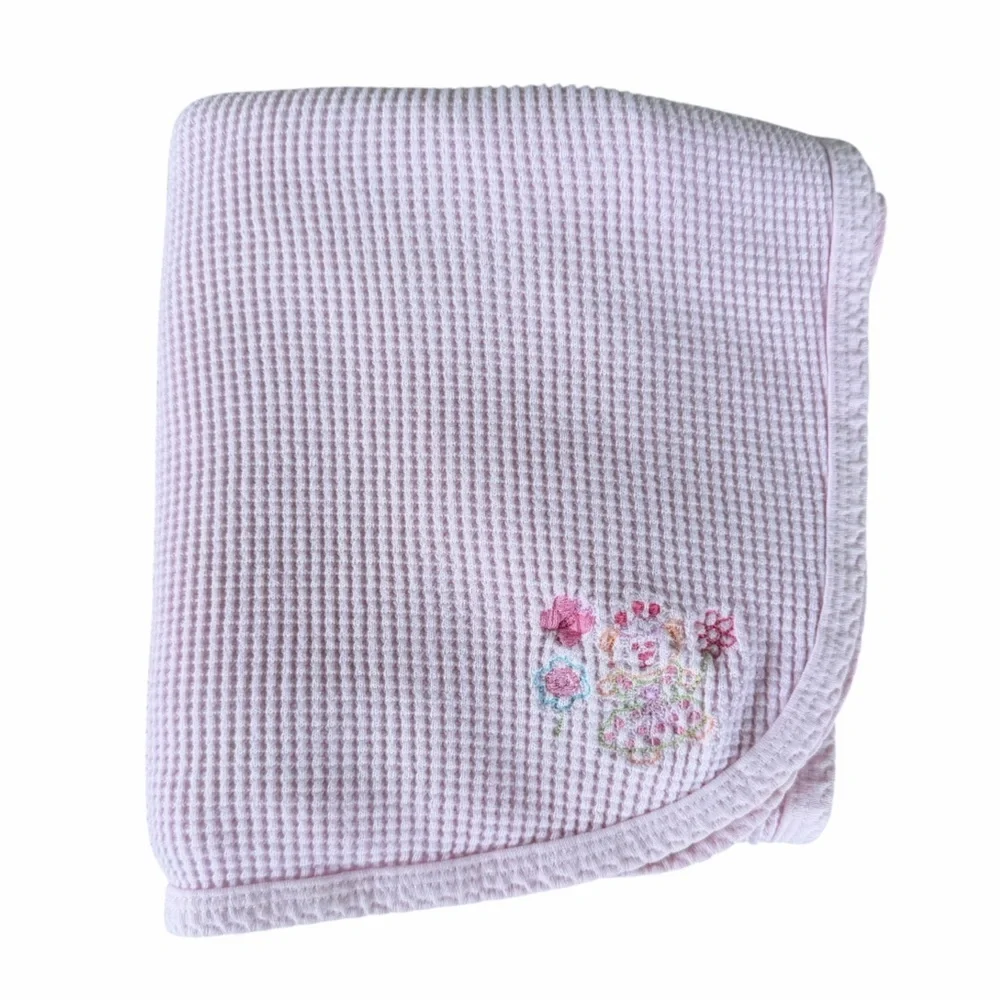 Y2K Gerber Thermal Waffle Weave Baby Lovey Security Blanket Pink Bear 29x34 GUC